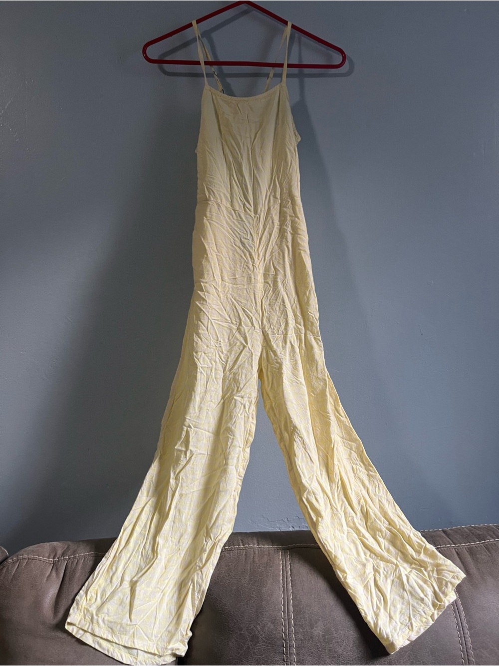 Light Yellow Wide-Leg Spaghetti-Strap Jumpsuit